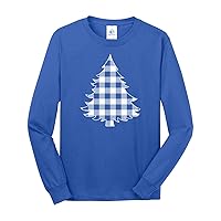 Threadrock Men's White Plaid Christmas Tree Long Sleeve T-Shirt