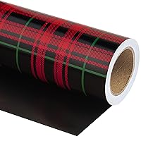 WRAPAHOLIC Reversible Wrapping Paper - Mini Roll - 17 Inch X 33 Feet - Red and Black Plaid Design for Birthday, Christmas, Holiday, Party, Baby Shower