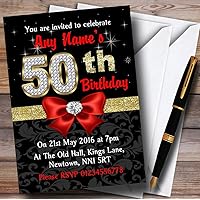 Red Black Gold Diamond 50Th Birthday Party Personalized Invitations