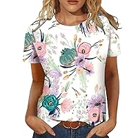 XJYIOEWT Graphic Tees for Women Crop Top Tight 2024 Women's Floral Short Sleeve Tops Casual Fashion Shirts and Blouses