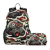 ALAZA Monster Truck Camouflage Backpack and Lunch Bag Set for Boys Girls School Bookbag Cooler Kits