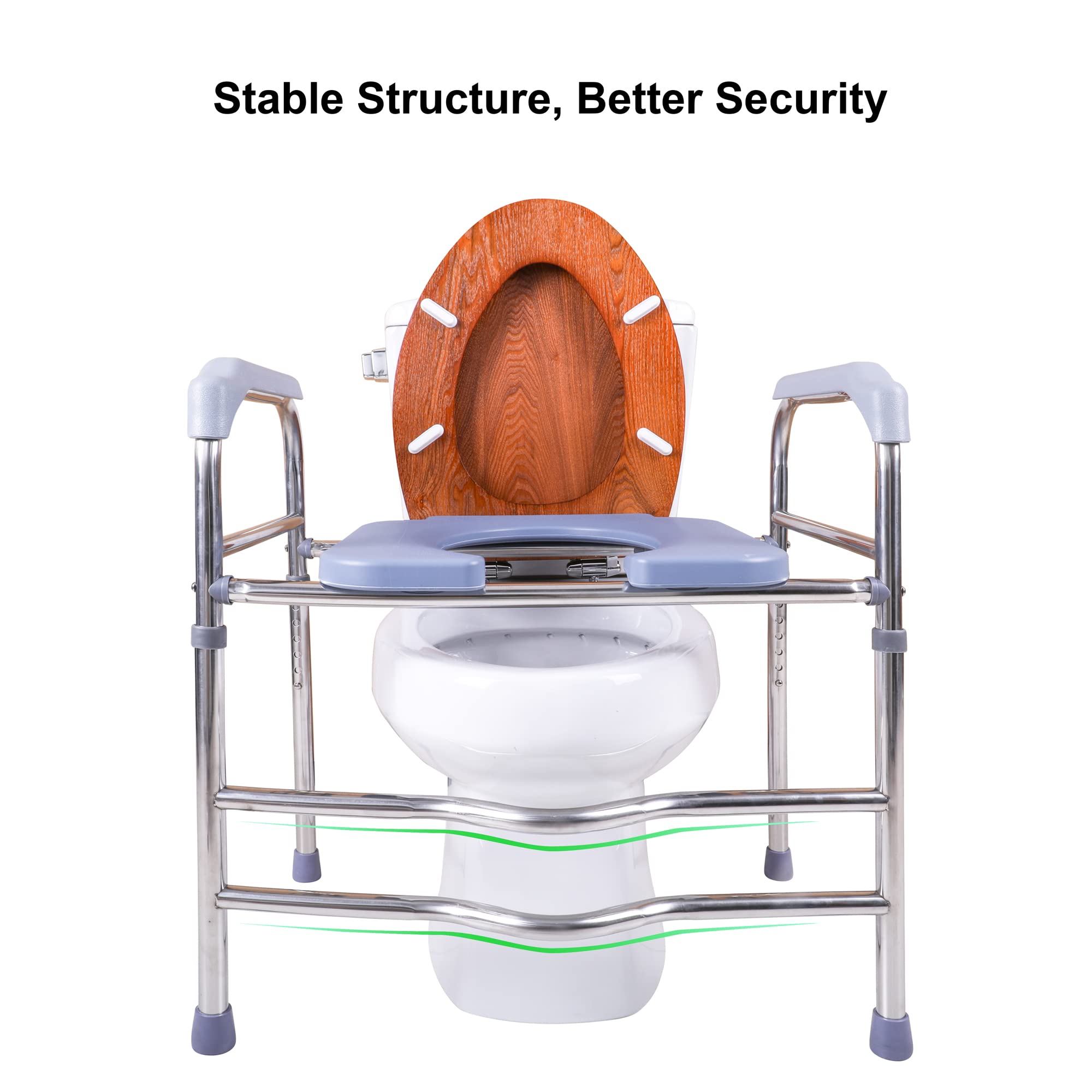 Deewow Raised Toilet Seat with Handles 400lbs, Elevated Toilet Seat Riser Bathroom Stand Alone Toilet Safety Frame for Elderly, Pregnant and Handicap, Adjustable Height, Fit Any Toilet