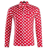 Men's Casual Dress Cotton Polka Dots Long Sleeve Fitted Button Down Shirts