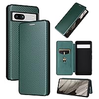 Cell Phone Flip Case Cover for Google Pixel 7A Case, Luxury Carbon Fiber PU+TPU Hybrid Case Full Protection Shockproof Flip Case Cover for Google Pixel 7A (Color : Green)