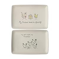 Creative Co-Op My Chickens Think I'm Amazing Rectangle White Stoneware Platter (Set of 2 Designs)