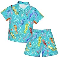 visesunny Toddler Boys 2 Piece Outfit Button Down Shirt and Short Sets Funny Floral Boy Summer Outfits S-XXL