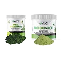AKI Broccoli Sprout Powder (5.29oz / 150g) and Marine Phytoplankton Powder (2 Oz / 57G) - Plant Based Proteins & Ideal in Vitamins | Vegan & GMO Free