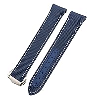19mm 20mm 21mm Canvas Leather Bottom Watchband for Omega Seamaster 300 Speedmaster AT150 Planet Ocean Seiko Nylon Watch Strap (Color : Blue White 1, Size : 19mm)