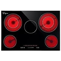 Empava 30-Inch Electric Cooktop - High-Power 7200W Radiant Stove Top with 5 Burners, 9 Heating Levels, Timer (1-99 Minutes), Child Safety Lock - Smooth Black Glass Surface