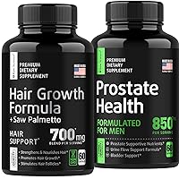 Men's Health Support - Hair Growth Vitamins & Prostate Health - DHT Blocker with Saw Palmetto Capsules 60pcs and Prostate Support Supplement 850mg 60pcs