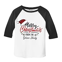 Merry Christmas Raglan Shirt Buffalo Plaid Santa Xmas Toddler Girls Boys Baseball T-Shirt
