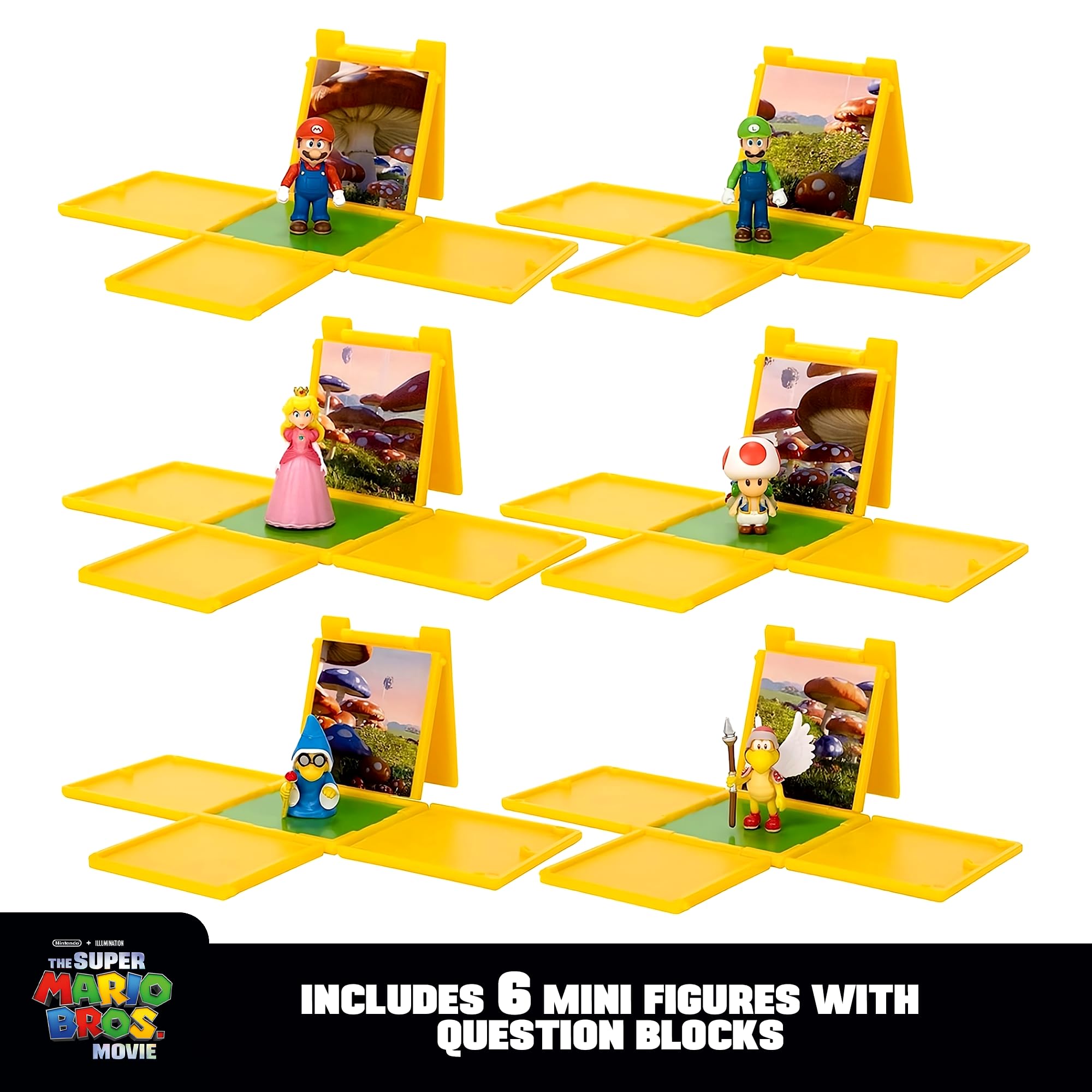 The Super Mario Bros. Movie – 1.25” Mini Figure with Question Block 6-Pack Wave 1 Features Mario, Luigi, Peach, Toad, Kamek and, Koopa Paratroopa