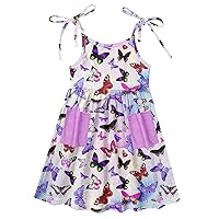 Vieille Toddler Girls Summer Sling Dress Tie Straps Sleeveless Casual Beach Sundress with Pockets 2-6 Years