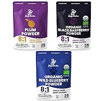 Jungle Powders Bundle: Freeze-Dried Plum 3.5oz, Organic Black Raspberry 5oz, & Organic Wild Blueberry 5oz Powder - GMO-Free Unsweetened Fruit Extracts - Ideal for Baking, Smoothies, & More!