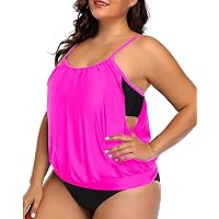 Daci Women Plus Size Tankini Swimsuit Two Piece Tummy Control Bathing Suit Loose Fit Blouson Tankini Top with Bottom