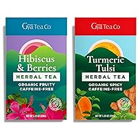 Hibiscus Berries Herbal Tea & Turmeric Tulsi Herbal Tea Set - Natural Loose Leaf Tea with No Artificial Ingredients - Brew As Hot Or Iced Tea