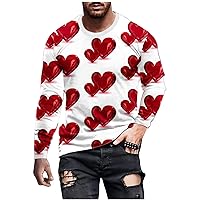 Valentine's Day Shirt for Men Fashion 3D Graphic Print Long Sleeve Black T Shirts for Boys Mens Trendy Streetwear