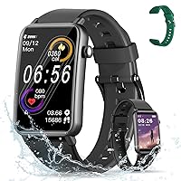 HiTDEAL Smartwatch (2024), Sports Watch, Activity Monitor, Pedometer, Long Standby Time, Call/App Notifications, Sedentary Alert, Adjustable Brightness, iPhone/Android Compatible (Black E5)