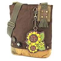 CHALA Patch Cross-Body Women Handbag, Canvas Messenger Bag - Sunflower Group - Dark Brown