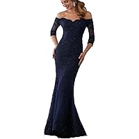 Sexy Off The Shoulder Half Sleeves Mermaid Lace Mother of The Bride Dress Evening Dress