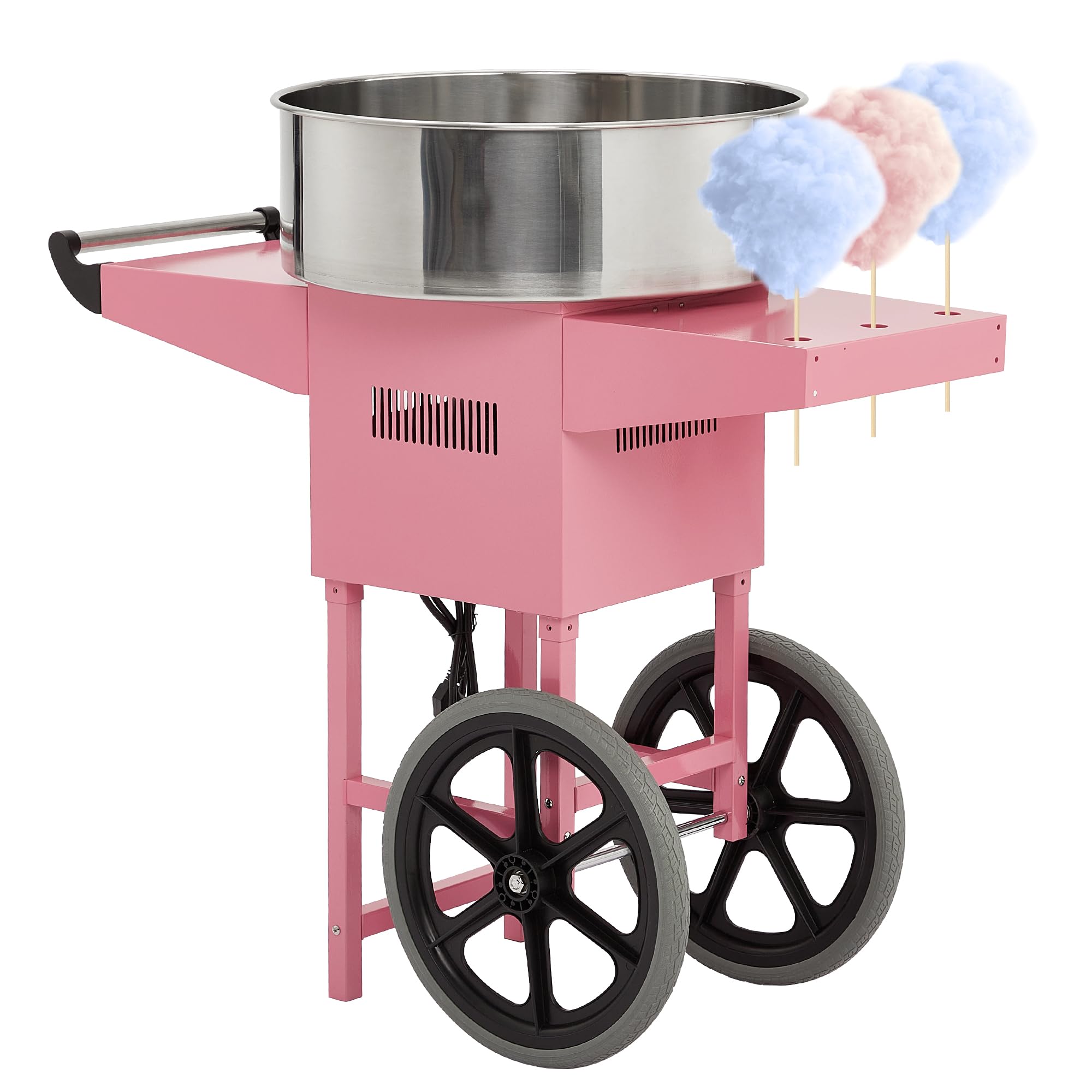 Candery Candy Cotton Machine with Cart for Kids, Electric Commercial Candy Cotton Maker with 20 Inch Stainless Steel Bowl Home Party Festival Pink