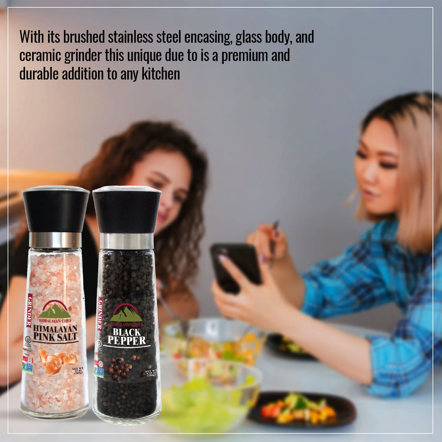 Himalayan Chef Himalayan Pink Salt & Black Pepper Grinder-Set of 2