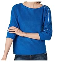 Womens Long Sleeves Boatneck Pullover Sweater Blue L