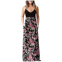 Women's Casual Dresses Chic Vintage Ethnic Printed Bodycon Cami Vest Tank Top Sleeveless Camisole Long Dress with Pocket Summer Sundress Daily Wear Streetwear(5-Pink,6) 1766