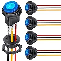 Nilight 5PCS Waterproof Round Rocker Switch w/Wiring Harness Switch Holder 12V 24V Blue LED Lighted On Off Toggle Switch Shell SPST 3Pin for Switch Panel Car RV Trucks Marine Boats,2 Years Warranty