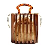 Womens Fashion Bamboo Bag with Acrylic Handle Bucket Bag Summer Beach Clutch Purse Handbags