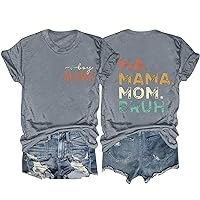 Women Boy Mama T Shirt Ma Mama Mom Bruh Letter Back Tee Tops Funny Mama Print Casual Short Sleeve Mom Gift Blouse