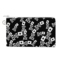 Kiss My Ace Poker Casino Women's Canvas Coin Purse Zip Wallet Change Pouch with Key Ring