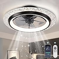 KINDLOV Ceiling Fans with Lights,Flush Mount Ceiling Fan with LED Light, Remote Control, and Six-Speed Wind Adjustment,Modern Ceiling Fan with Light for Bedroom,Kitchen,Living Room,Black