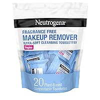 Fragrance-Free Makeup Remover Cleansing Towelette Singles, Individually-Wrapped Daily Face Wipes to Remove Dirt, Oil, Makeup & Waterproof Mascara for Travel & On-the-Go, 20 ct (Pack of 6)
