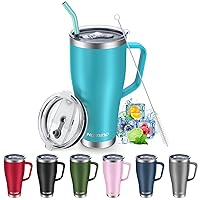 30 oz Tumbler with Lid and Straw Handle, Double-Wall Vacuum Travel Coffee Mug with Handle, Stainless Steel Insulated Coffee Tumbler Mug Cup for Office Travel Car HOT COLD Drinks (Tiffany-Blue)