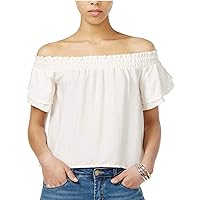 ASTR the label Womens Cameron Knit Blouse, Off-White, Medium