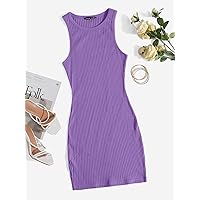 Dresses for Women - Rib-Knit Bodycon Dress (Color : Violet Purple, Size : Large)