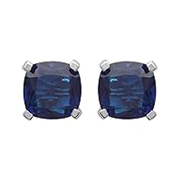 Blue Sapphire Cushion Cut 925 Sterling Silver Solitaire Stud Earing