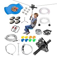 Zip Line for Kids and Adults Outdoor Up to 350Lbs 150FT with Stainless Steel Zipline Spring Brake, Safety Harness and Steel Trolley Ziplines Kits for Backyards