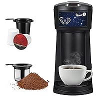Single Serve Cup Coffee Maker 2 in 1 for K cup Pods&Grounds, Mini k cup Coffee Maker 6 to14oz, Fast Brew One Button Operation, Auto Shut off, Reusable Filter,Gemini