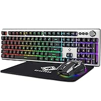 Beastron RGB Backlit Gaming Keyboard with Mouse Combo and Mouse pad, Multimedia Keyboard Knob,Mechanical Feel USB Wired Keyboard for Windows PC
