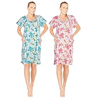 JEFFRICO Womens 2 Pack Nightgowns Short Sleeve Sleepwear Soft Pajama Dress Nightshirts