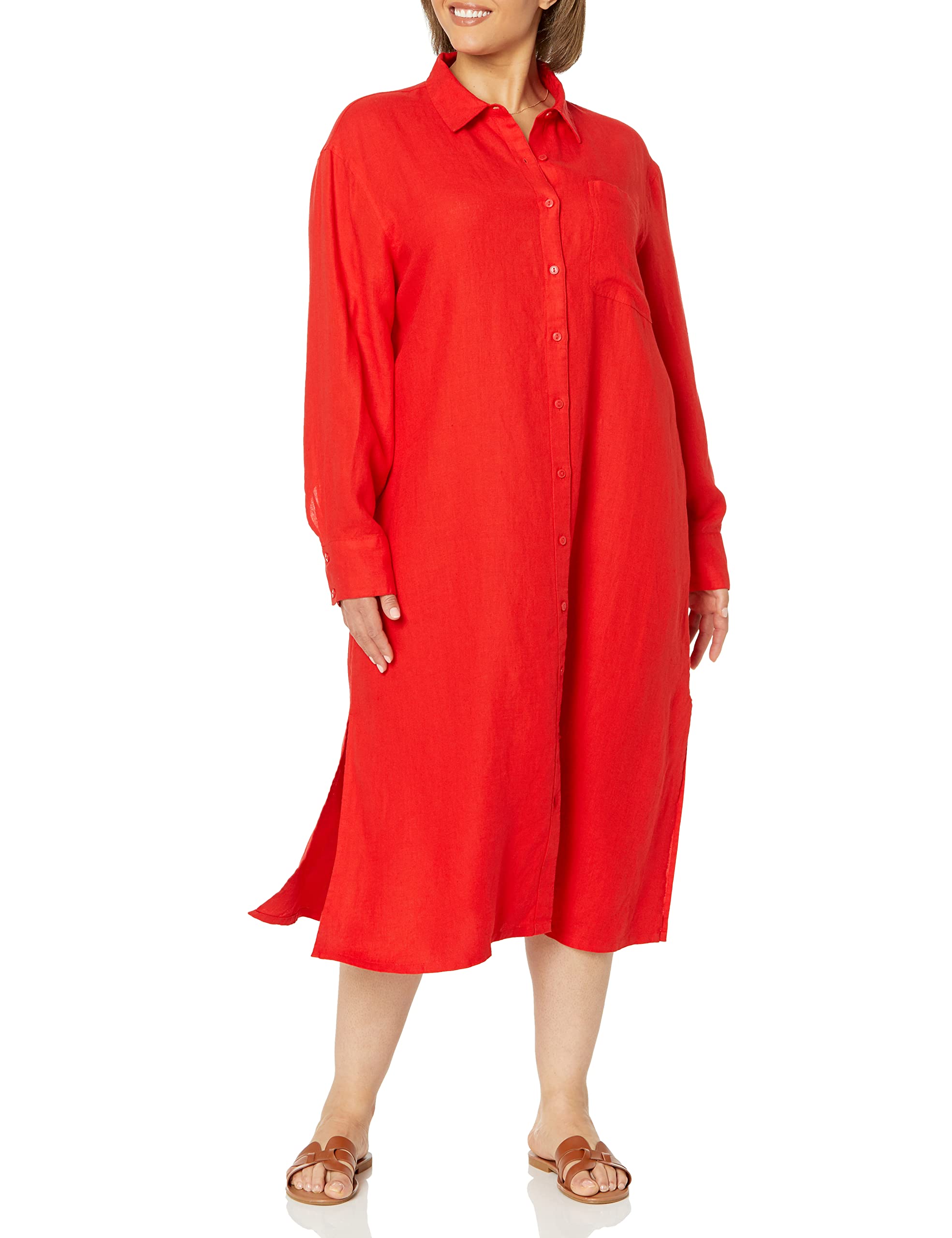 The Drop Women's Fiona Relaxed Linen Midi Shirt Dress