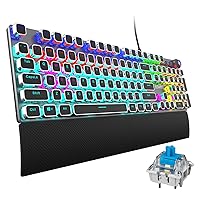 Quick Responsible Blue Switches Mechanical Gaming Keyboard, Rainbow LED Rainbow Backlit Typewriter Keyboards with Removable Hand Rest, 104 Anti-ghosting Keys, for PC, Laptop, Computer