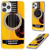 Designed for iPhone 12 Case,for iPhone 12 Pro Case,Slim Soft TPU 360 Full Protective Clear Phone Cover Cases with Art Design for iPhone 12/12 Pro 6.1 Inch,Funny Music Yellow Acoustic Guitar