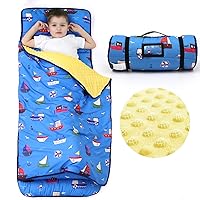 ACRABROS Toddler Nap Mat with Pillow and Blanket, Extra Large Rolled Napping Mats,Slumber Bags for Boys Girls,Kids Sleeping Bag for Daycare, Preschool Travel Camping,Life Boat