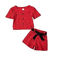 Kids Toddler Baby Girls Autumn Winter Valentine's Day Print Cotton Short Sleeve Shorts Outfits 3-6 Month Girl