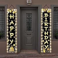 Black Gold Happy Birthday Door Banner Lighted Decorations for Men Women Happy Birthday Banner Porch Sign with LED light Party Supplies 16th 18th 30th 40th 50th 60th for Birthday Party Decoration