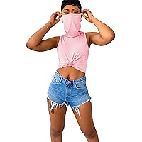 EFOFEI Womens Tie Dye Mask Solid Color T Shirts Long Sleeve Shirts Blouse with Face Mask