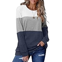 CRAZY GRID Women’s Long Sleeve T Shirt Color Block Pullover Crew Neck Loose Comfy Casual Tops